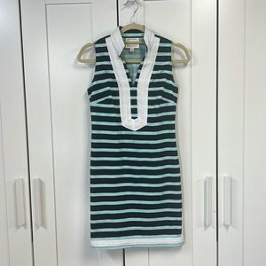 Sail to Sable S Classic Tunic Dress in Blue/Green Stripe